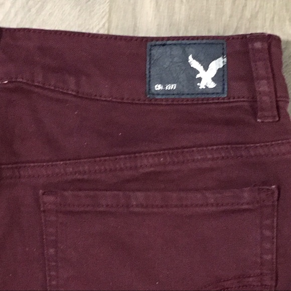 AEO Stretch Hi-Rise Shortie Maroon Jean Shorts 8 - Picture 4 of 8